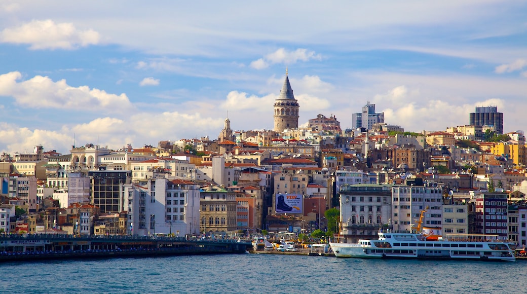 Galata Tower featuring cruising, general coastal views and a city