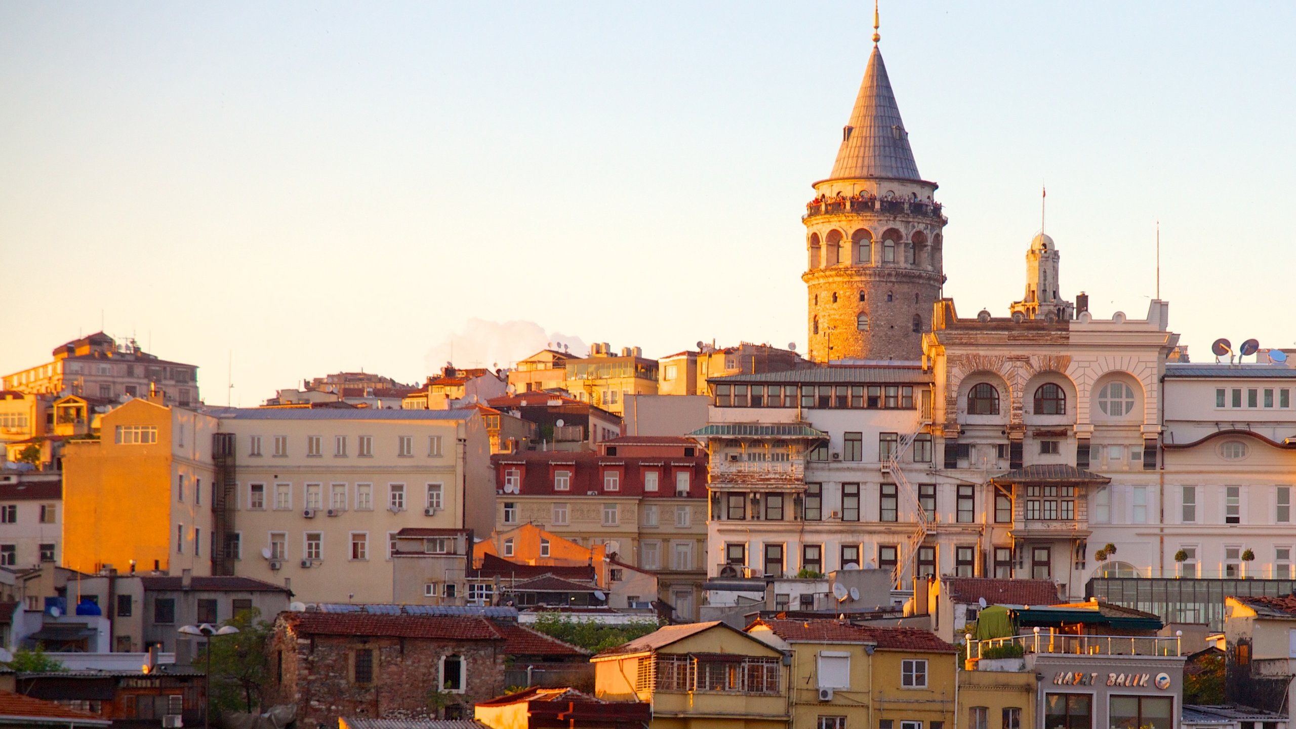 Galata Tower which includes heritage architecture and a city