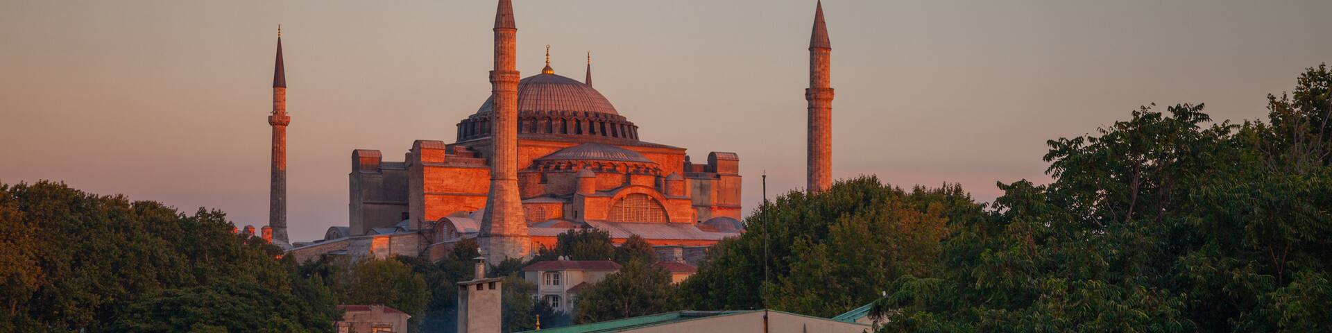 Hagia Sophia showing a church or cathedral, heritage architecture and a city