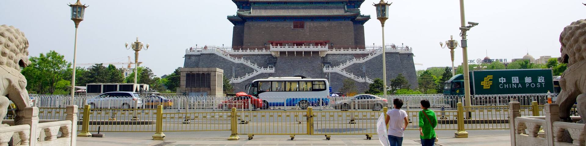 Downtown Beijing showing heritage elements and street scenes as well as a couple