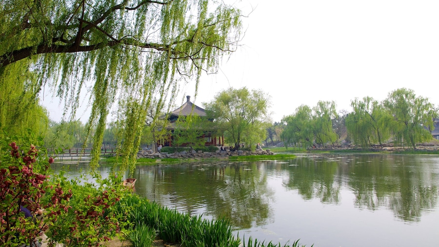 Old Summer Palace featuring a pond, château or palace and a garden