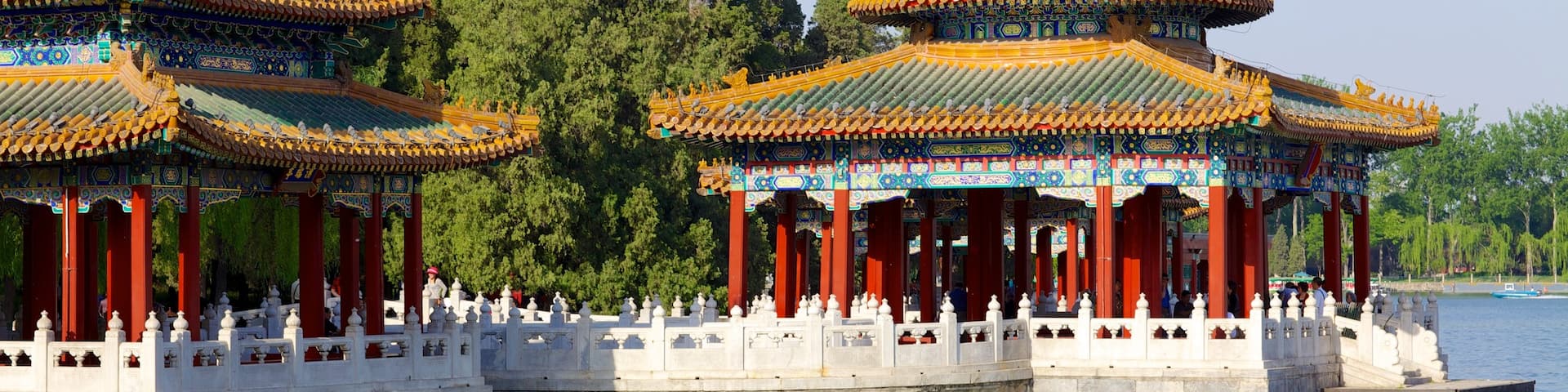 Beihai Park which includes a river or creek, heritage architecture and a temple or place of worship