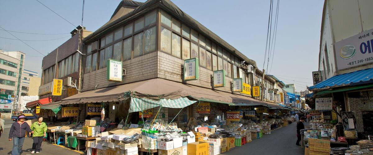 Busan featuring street scenes, a city and markets