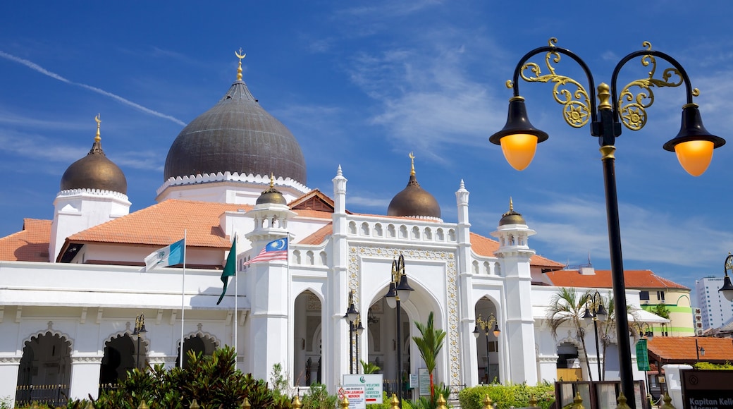 Kapitan Keling Mosque which includes religious aspects, heritage architecture and a mosque