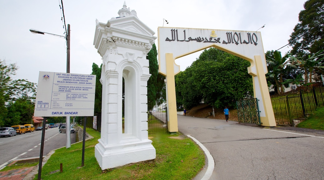 Johor Bahru which includes signage, a mosque and religious elements