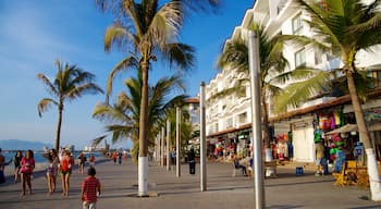 Malecon som inkluderer gatescener, marked og kystby