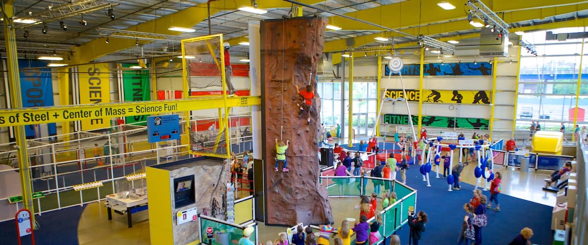 Carnegie Science Center showing interior views and climbing as well as a large group of people