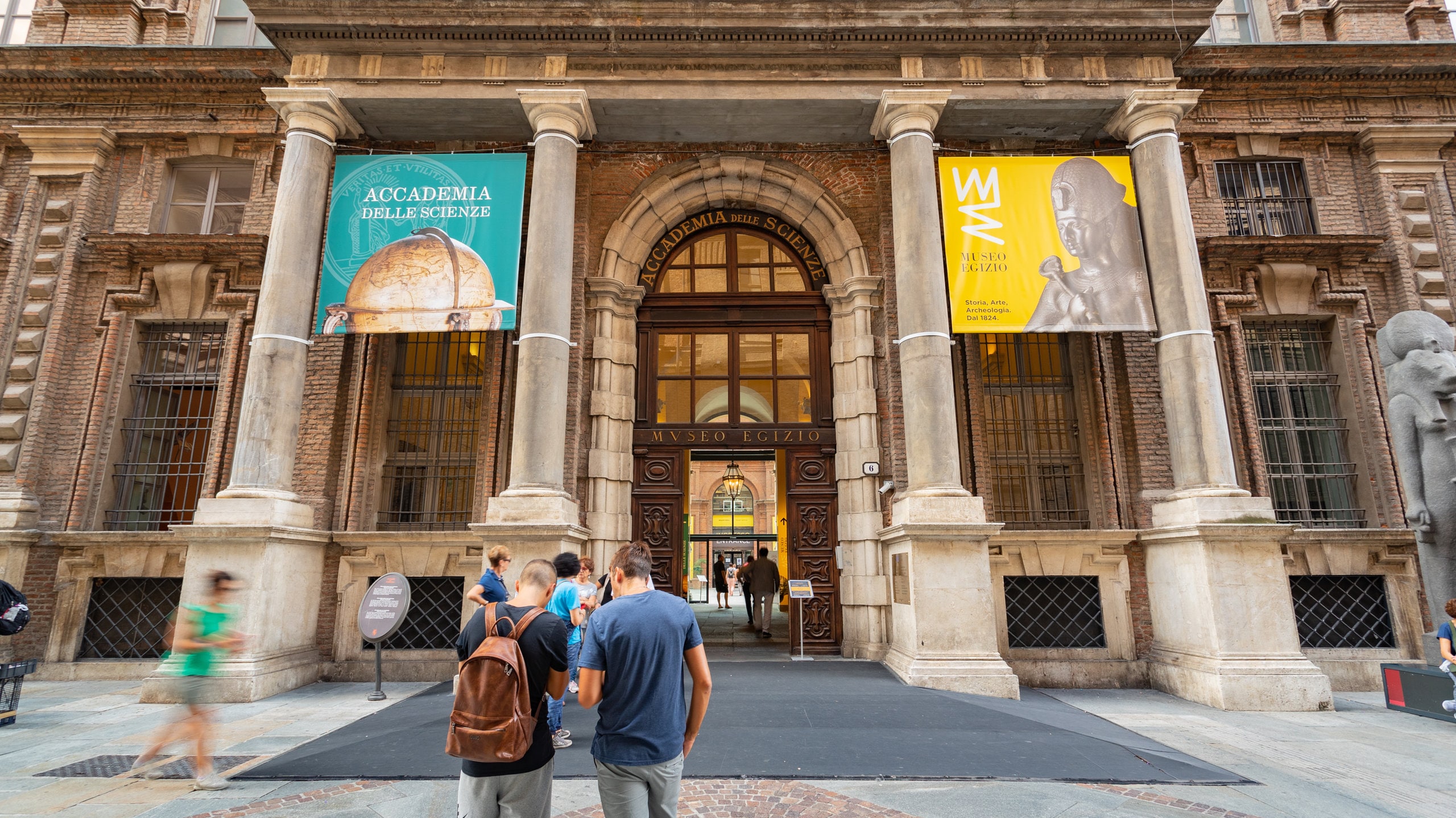 Egyptian Museum Torino showing street scenes, heritage elements and signage