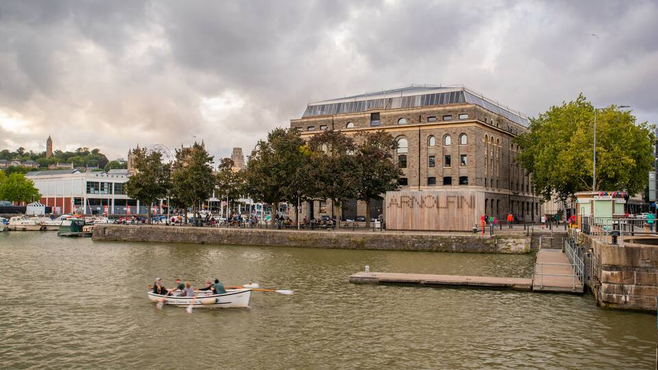 Arnolfini Gallery which includes a sunset, boating and a river or creek