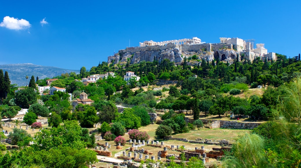 Acropolis which includes landscape views, forest scenes and heritage elements