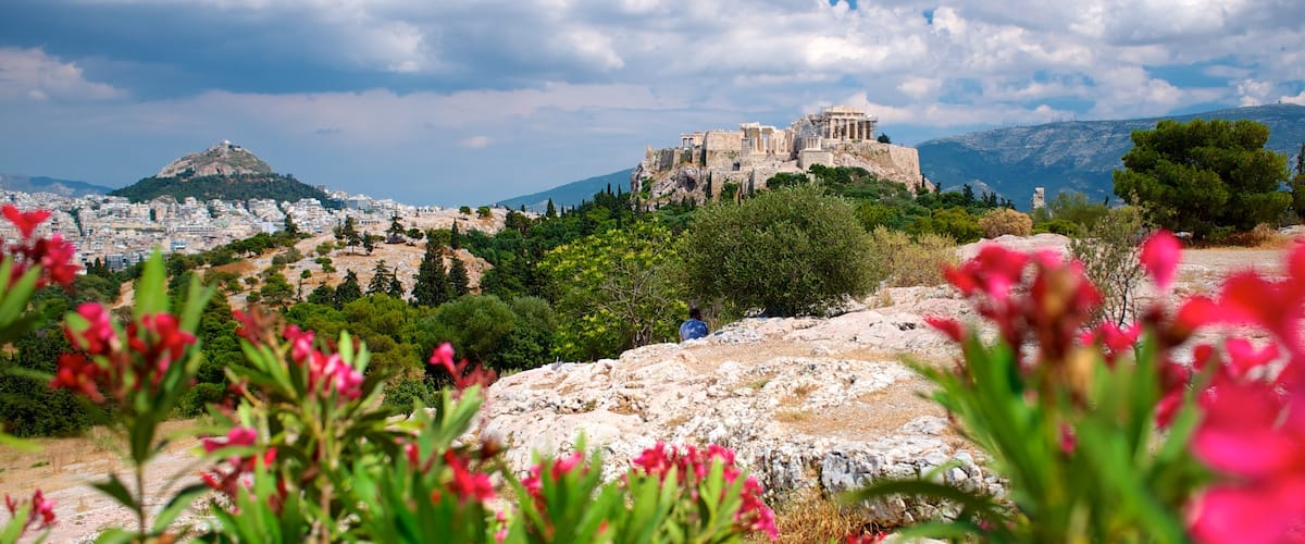 Acropolis featuring landscape views, heritage architecture and flowers
