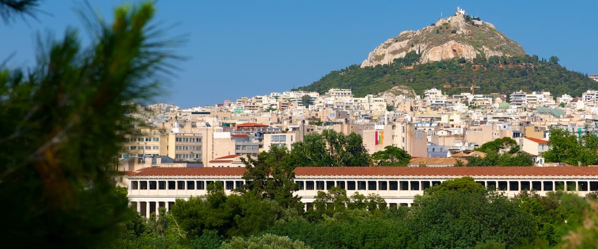 Mount Lycabettus which includes mountains and a city