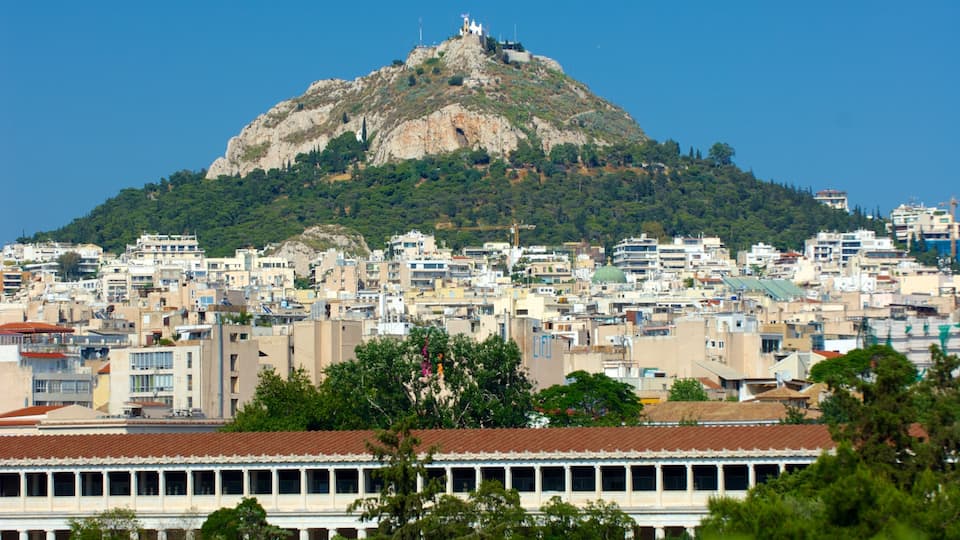 Mount Lycabettus showing a city and mountains