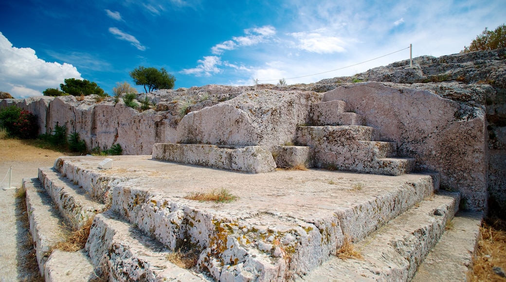 Pnyx showing building ruins and heritage elements
