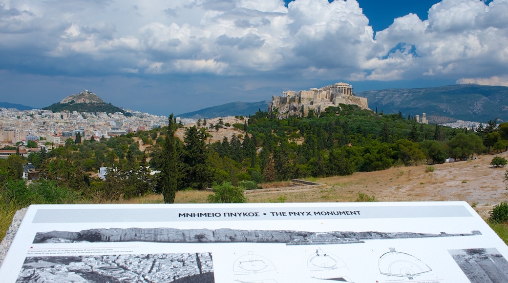 Pnyx which includes building ruins, views and a city