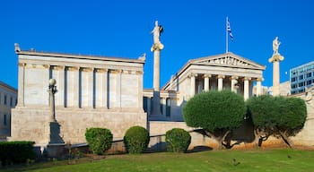 Academia de Atenas mostrando un edificio administrativo, arquitectura patrimonial y elementos patrimoniales