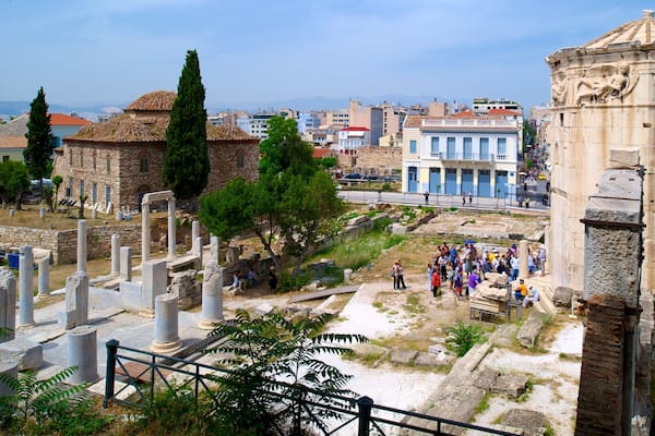 Athens featuring heritage elements and a city as well as a large group of people
