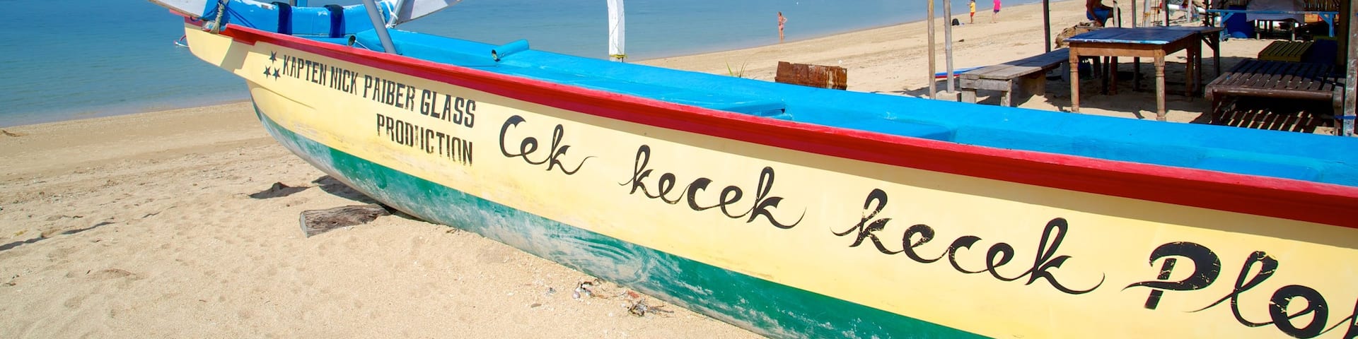 Sanur Beach showing a beach, tropical scenes and boating