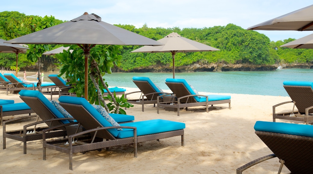 Nusa Dua Beach featuring a beach, a luxury hotel or resort and tropical scenes