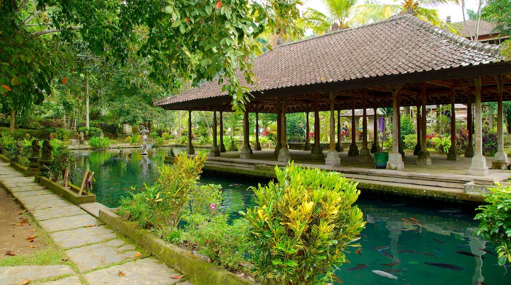 Gunung Kawi Temple which includes religious elements, a pond and a temple or place of worship