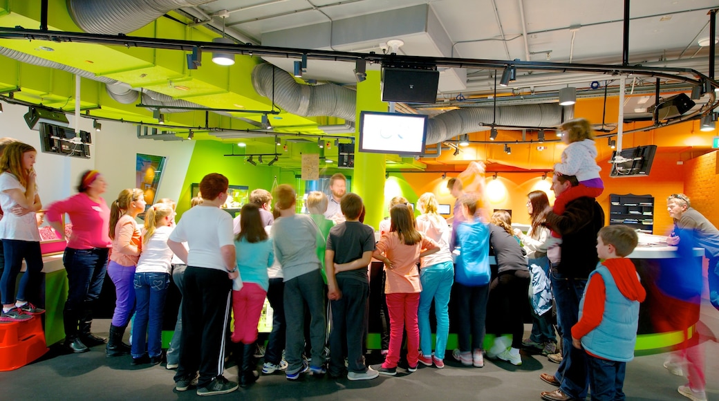 Questacon showing interior views as well as a large group of people