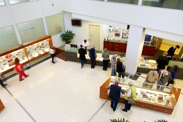 Royal Australian Mint showing interior views as well as a large group of people
