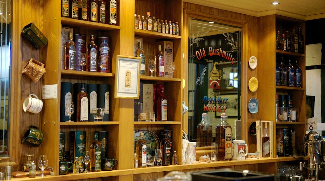 Old Bushmills Distillery showing interior views and a bar