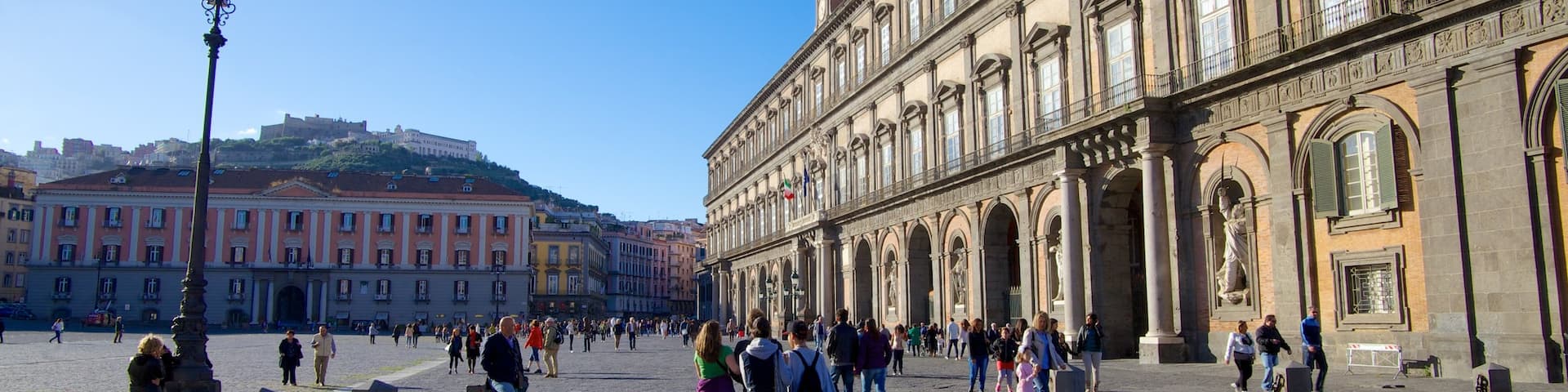 Royal Palace featuring street scenes and a castle as well as a large group of people