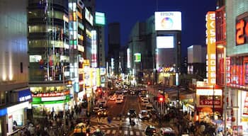 Shinjuku toont een stad, straten en nachtleven