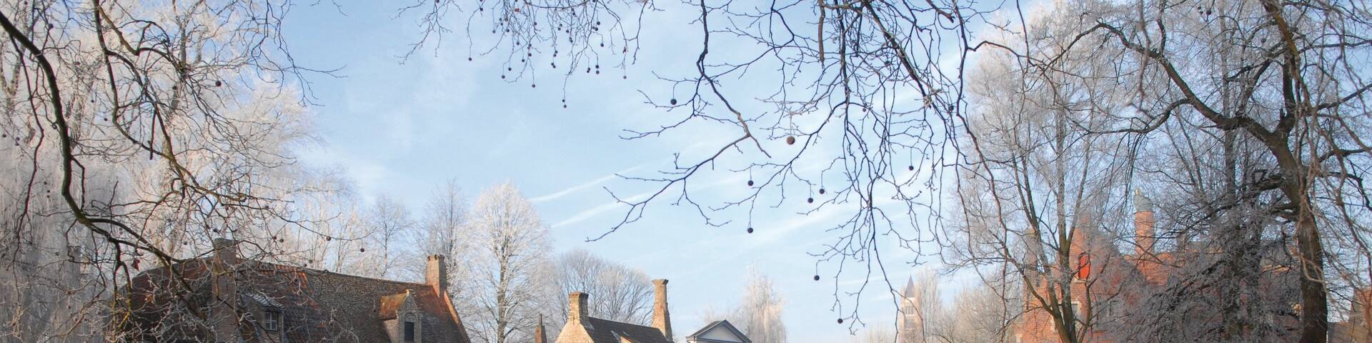Begijnhof showing a small town or village and a river or creek