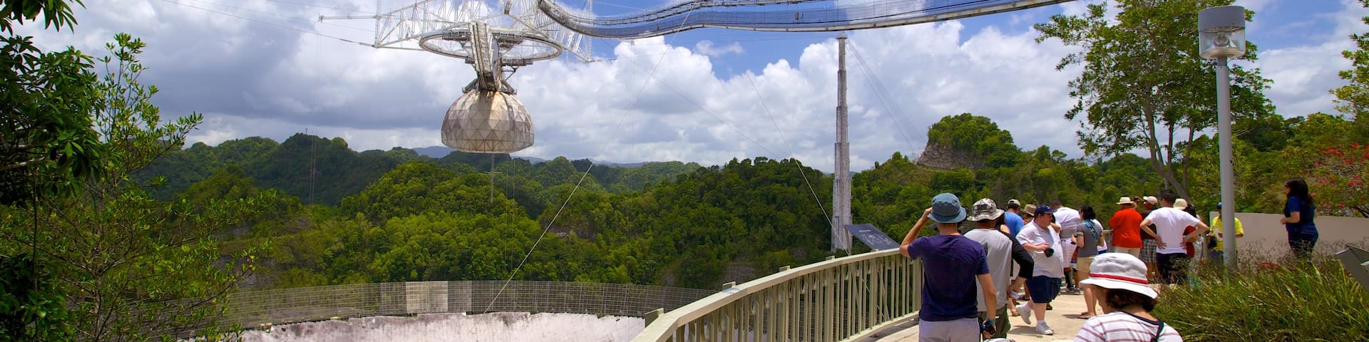 Arecibo Observatory showing a bridge and an observatory