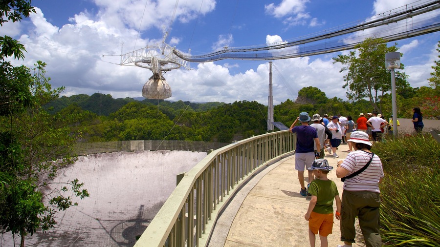 Osservatorio di Arecibo mostrando ponte e osservatorio