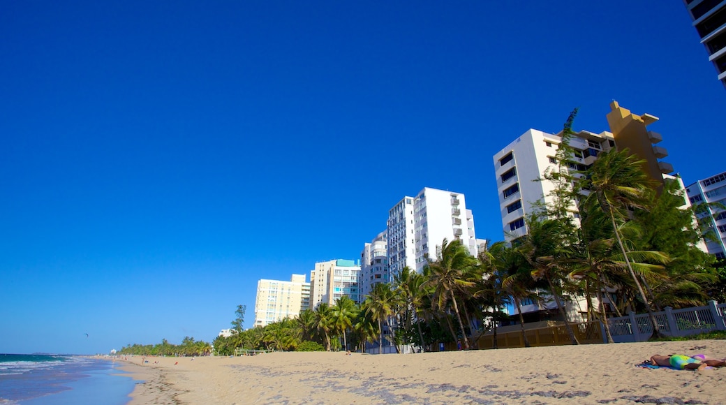 Puerto Rico Island which includes tropical scenes, a city and a sandy beach