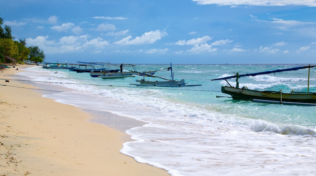 Gili Islands showing boating and a beach