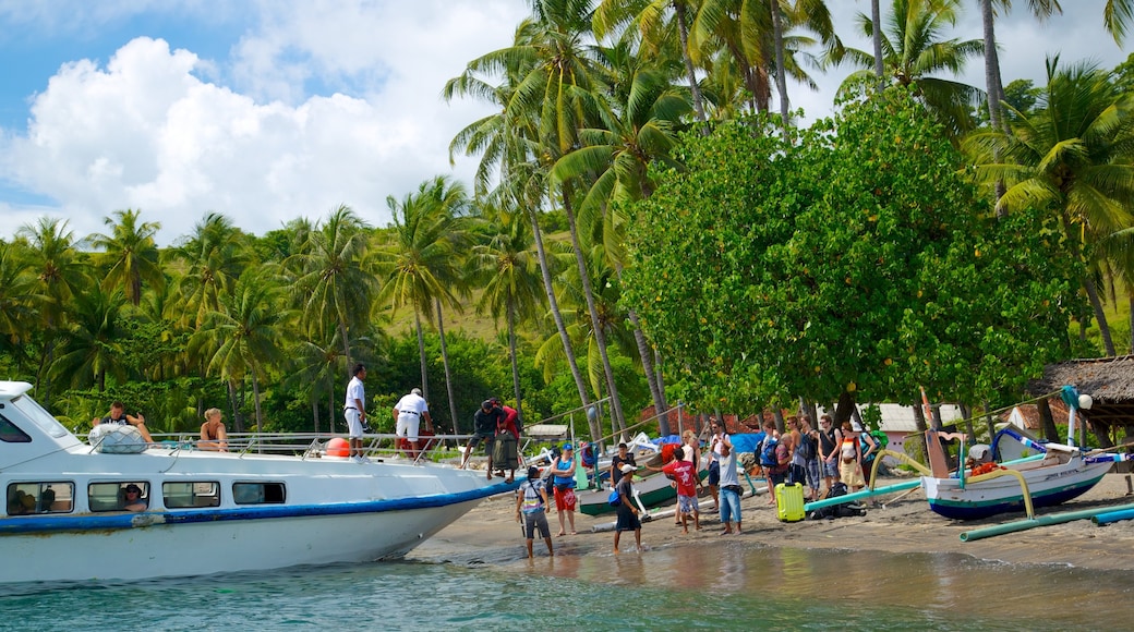 Ilhas Gili que inclui uma praia de areia, canoagem e cenas tropicais