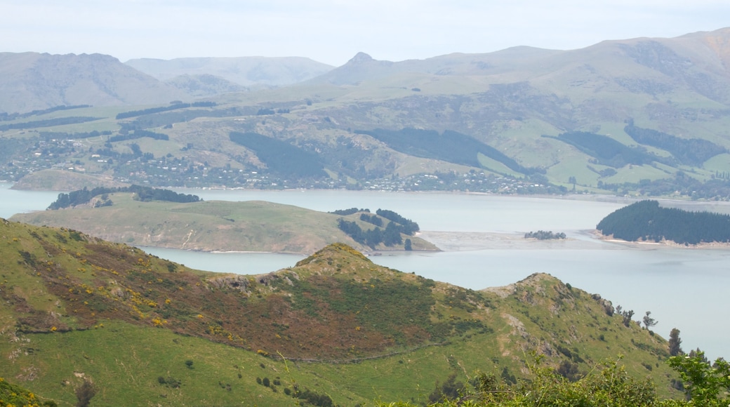 Lyttelton Harbour mostrando vista general a la costa, montañas y vista panorámica