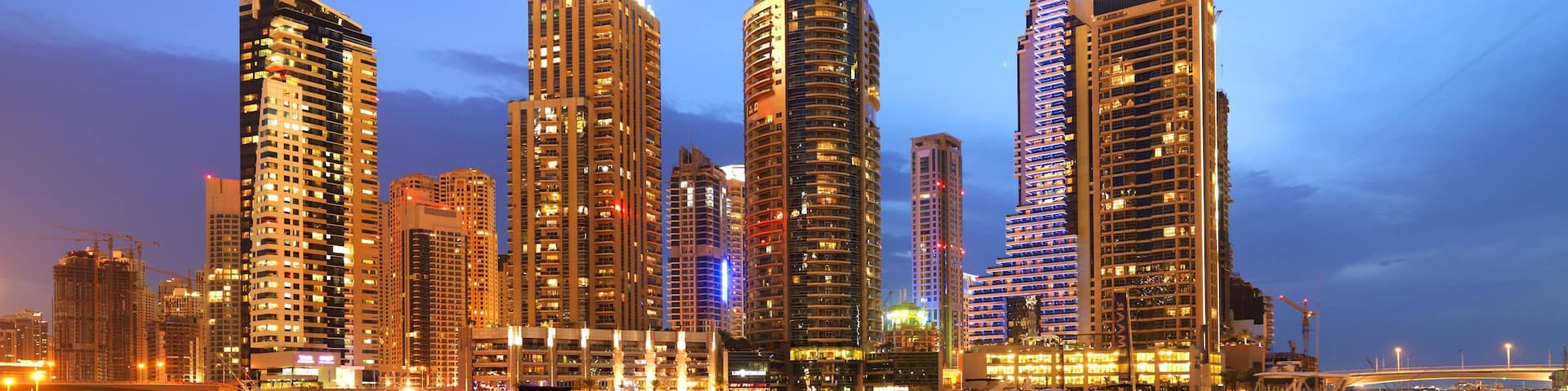 Dubai Marina featuring cbd, night scenes and boating