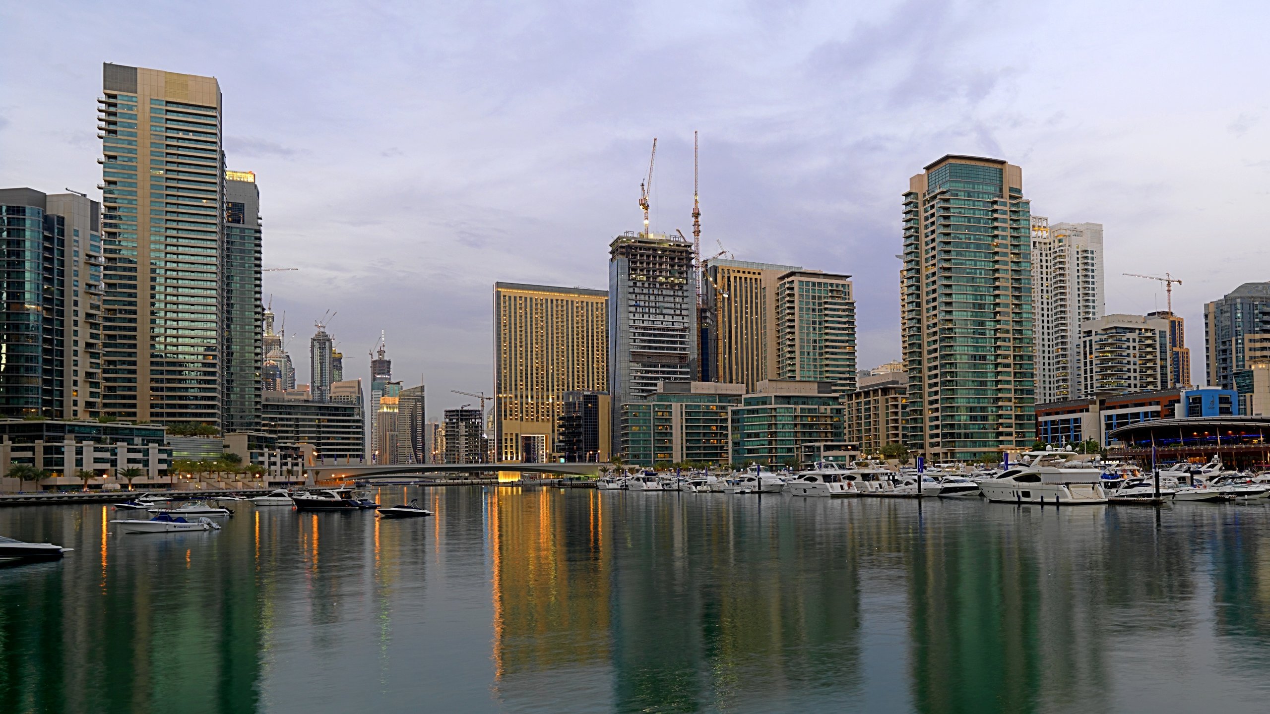 Dubai Marina showing a marina, a city and skyline