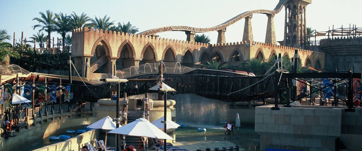 Wild Wadi Water Park showing a water park and rides