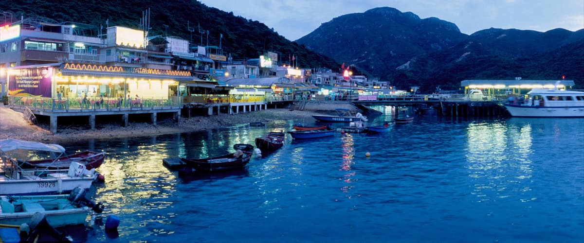 Lamma Island showing a city, a coastal town and night scenes