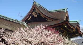 Kioto que incluye arquitectura patrimonial y un templo o lugar de culto