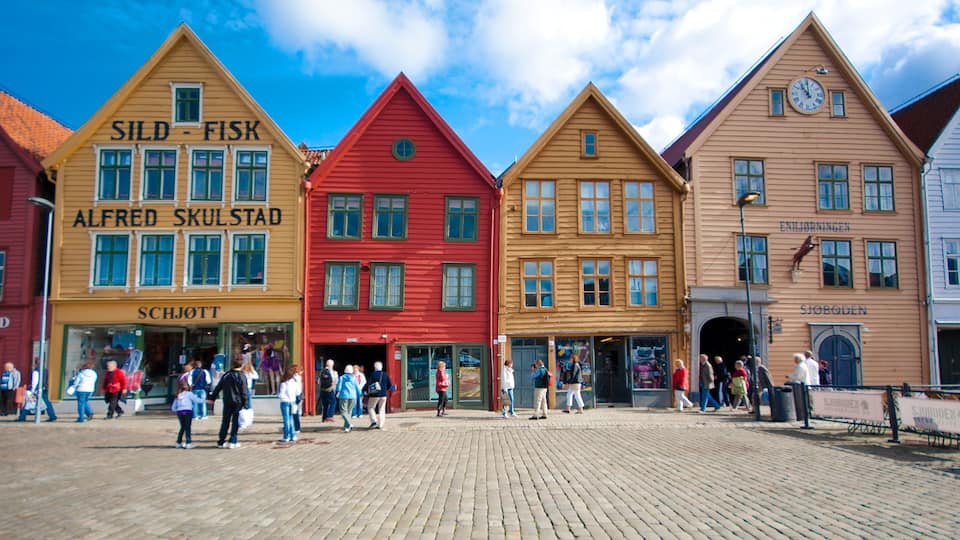 Bryggen featuring a house, a square or plaza and street scenes