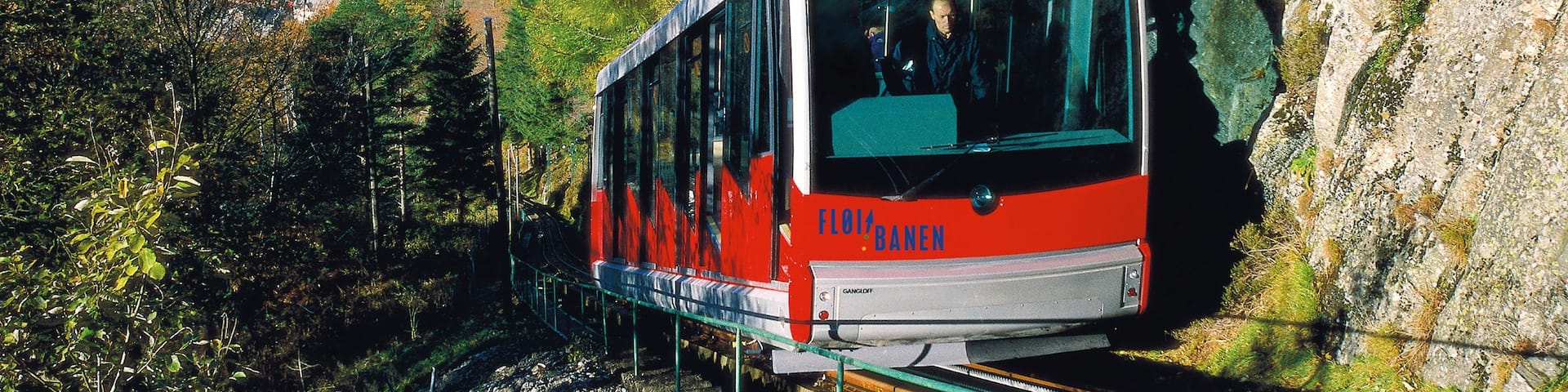 Floibanen Funicular featuring railway items