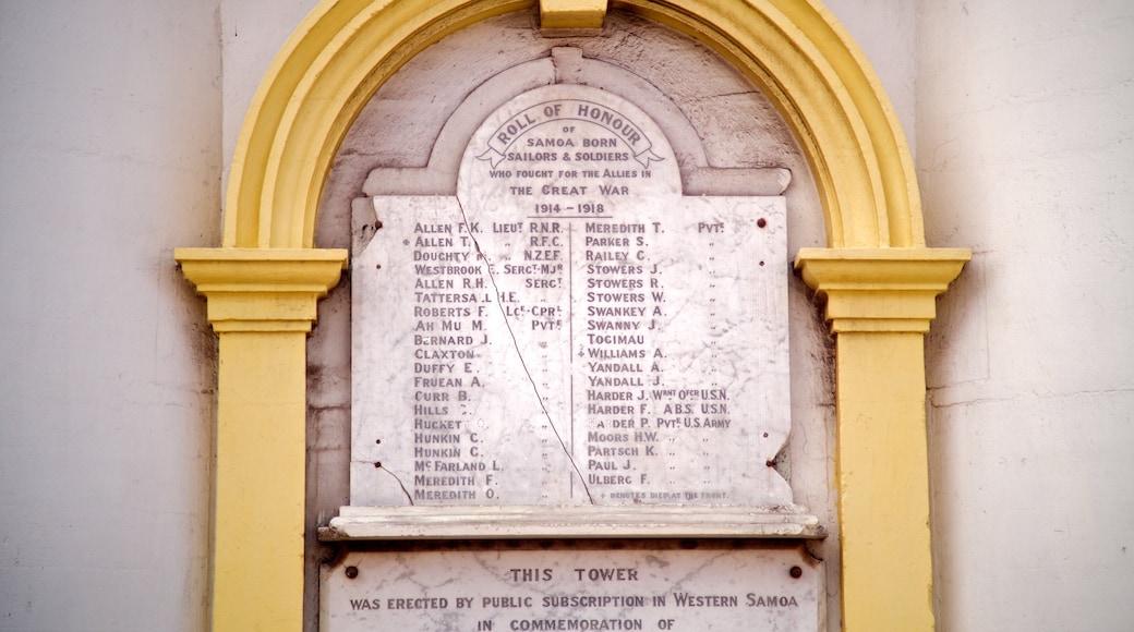 Apia which includes a memorial and signage