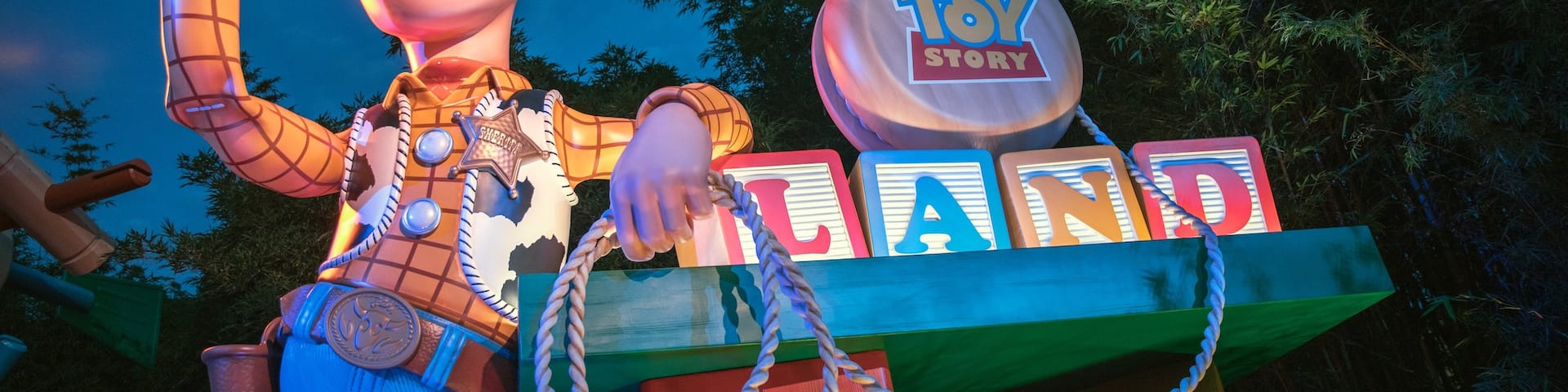 Disney\'s Hollywood Studios® featuring rides, night scenes and signage