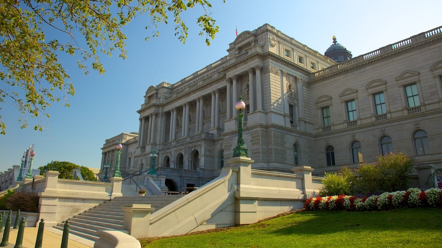 Exterior view of the Library of Congress with its grand staircase in Washington, D.C.