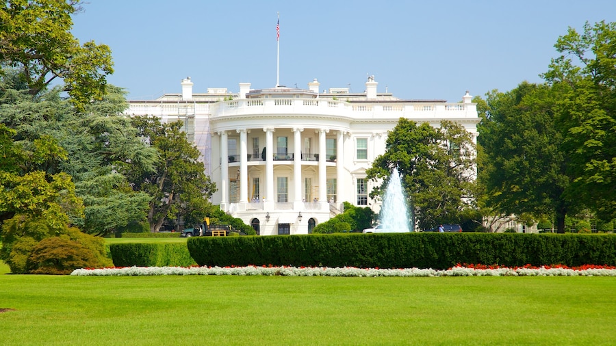 Front view of the White House with its gardens in Washington, D.C.