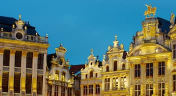 La Grand Place mostrando paesaggio notturno, architettura d\'epoca e castello