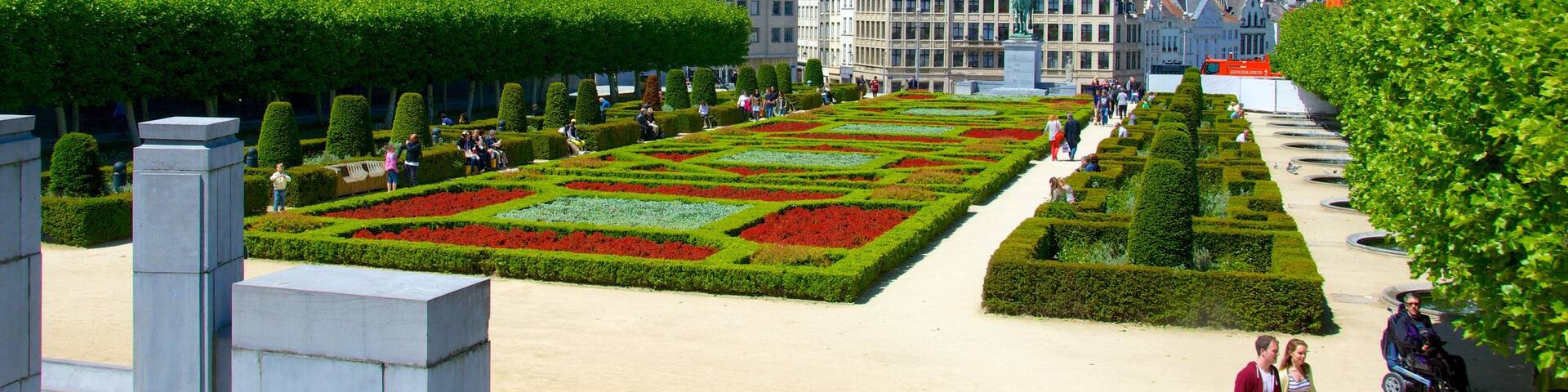 Mont des Arts showing a park and a city as well as a couple