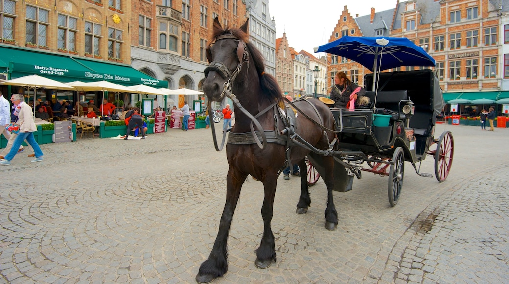 Bruges Market Square which includes a square or plaza, horse riding and street scenes